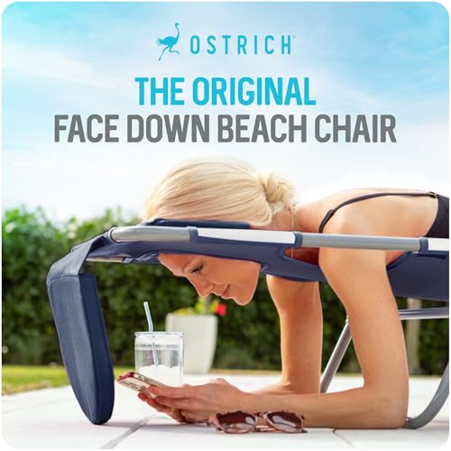 Ostrich the Backpack Chaise Lounge, Folding & Reclining Outdoor Beach Chaise Lounger Chair for Lawn, Pool, Patio, Garden, and Yard, Blue Stripe - color: Striped, style: Backpack Chaise