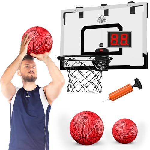 HYES 24" x 16" Large Basketball Hoop Indoor for Adults, Over The Door Basketball Hoop with Sturdy Backboard, Big Basketball Toys Gifts Ideas for Man Kids Teens Boys Girls, Black White - color: Black+white