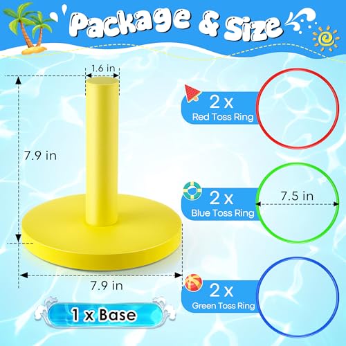 Hiboom Pool Ring Toss Games Toys, Swimming Pool Games for Adults and Family with 6 Pcs Throwing Rings, Water Foam Toss Float Toys for Summer Outdoor, Beach, Yard, Party (Bright Yellow Base) - style: Bright Yellow Base