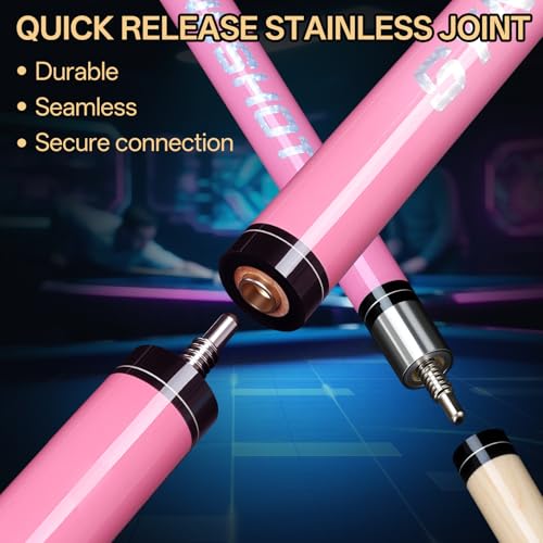 2 in 1 Heavy Break Jump Cue: 3-Piece Break Cue Pool Stick 58 Inch 21oz 14mm Pro Tips Fas-Grade Maple Wood Jump&Break Pool Cue Sticks (Pink, 19~22 oz)