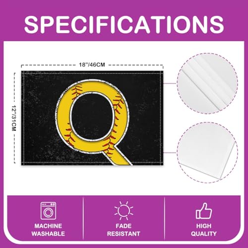 Erosebridal Initial Placemats 12x18 inch Set of 4 Boys Baseball Monogrammed Place Mats for Dining Table | Softball Sports Gaming Table Place Mats Yellow Letter Scratch Proof Placemats - color: Yellow Q
