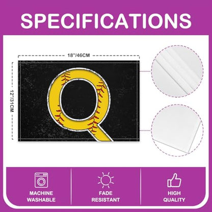 Erosebridal Initial Placemats 12x18 inch Set of 4 Boys Baseball Monogrammed Place Mats for Dining Table | Softball Sports Gaming Table Place Mats Yellow Letter Scratch Proof Placemats - color: Yellow Q