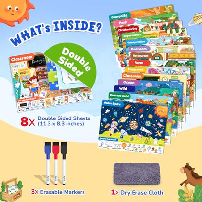 JoyCat Search and Find Activity Books, Preschool Learning Game Activities for Toddlers & Kids Ages 3-5, Travel Toys for Road Trip Car Airplane, Birthday Gifts for Girls and Boys 4-8 - style: Mixed Themes