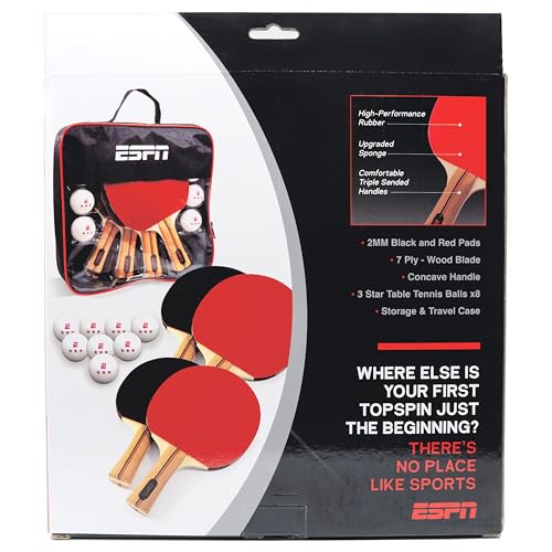 ESPN Ping Pong Set, Table Tennis Ideal for Family Games and Game Night - color: 4 Paddles + Balls