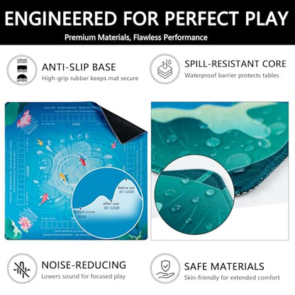 Mahjong Mat for Table,CUFURNIX 31.5''x31.5'' Non-Slip & Noise Reduction Mahjong Mat with Rules,Mah Jongg Gift with Carrying Bag for Poker,Board Games,Dominoes,Cards & Tile Games (Blue-Green) - color: Blue-green