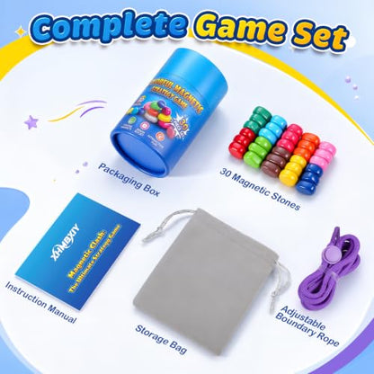 Magnet Game with String, 30 Colorful Magnetic Stones, Portable Magnetic Chess Strategy Set for 2-6 Players, Family Game Night, Travel, Camping, Party, Storage Bag and Instructions
