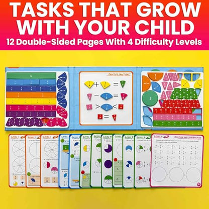 QUOKKA Magnetic Puzzles for Kids Ages 4-6 – Magnetic Fractions Learning Set for Kids 6-12 – Math Games for Homeschooling, Classrooms & Travel – 110 Magnets, 12 Task Pages, Marker – Toddler Travel Toys - style: 10. Math Game