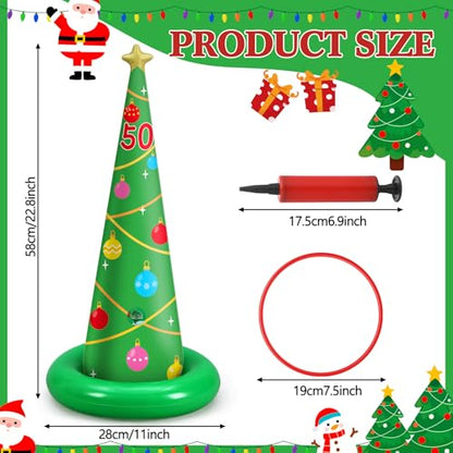 Capoda 16 Pcs Christmas Ring Toss Set, Inflatable Scoring Cones (10-50 Points) with 12 Toss Rings & Air Pump, Indoor Outdoor Holiday Party for, Family, Office, Backyard, Garden