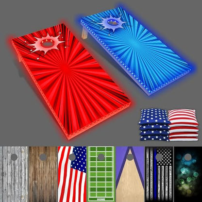 PartyToss Cornhole Boards/Bean Bag Toss Game Set w/Optional LED Lights & Graphics - Choose Your Model - color: Comic