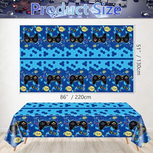 4 Pcs Blue Video Game Tablecloths, 51" x 86", Plastic, Rectangular, Tablecloths for Boys Kids' Teens Parties - color: Blue