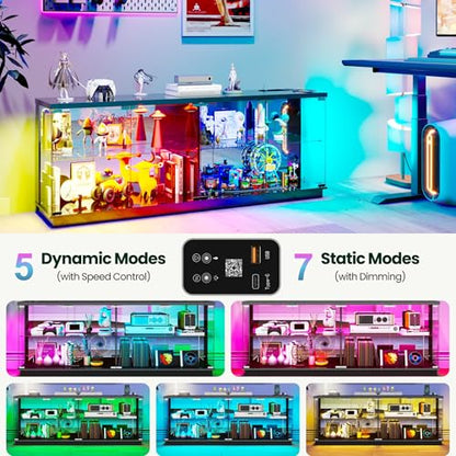 Lvifur 59" W Large Display Case - with Glass Door,Glass Display Cabinet with RGB Lights for Collectibles,Lighted Cuiro Cabinet with Motion Sensor Light,Charging Station,China Cabinets,Black - color: Black