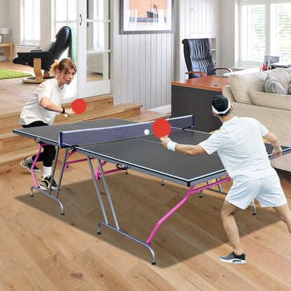 Outdoor Table Tennis Table, 8×4 Ft Foldable & Portable Ping Pong Table Set with 2 Table Tennis Paddles, 3 Balls and Net All Weather Aluminum Ping Pong Table
