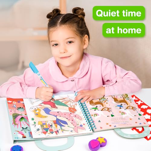 Avenir Reusable Water Coloring Book for Toddlers 3-5 Years, Road Trip & Airplane Mess-Free Portable Educational 4 in 1 Creative Set Water-Reveal Paint Activity Doodle Pad Kids Art Crafts - color: Animals
