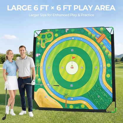 Golf Chipping Game Set with 2 Clubs – Large 71x71 inches Chipping Mat Target, 24 Sticky Balls, Hitting Mat & Scoreboard – Portable Backyard Golf Practice Game for Camping, Home & Gifts