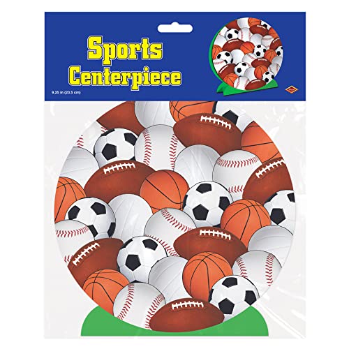 Beistle 3-D Sports Centerpiece, 9.25" Tall - Football, Basketball, Volleyball, Soccer, Baseball Athletic Table Decorations - style: Multi-Sport