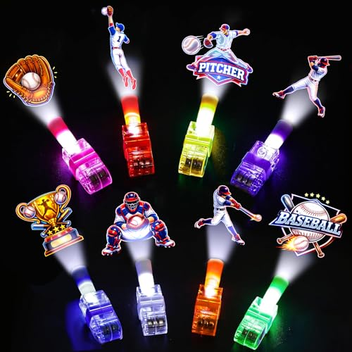 24PCS Baseball Party Favors Finger Lights, 8 Designs Light Up Finger Lights for Kids Birthday Party Favors, Goodie Bag Stuffers Bulk Party Favors, Light Up for Kids Baseball Birthday Decorations