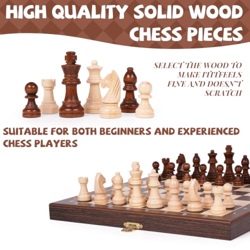 Magnetic Travel Chess Set with Wooden Folding Board – 12 Inch Portable Magnetic Chess Board Game with Handcrafted Wooden Pieces, 2 Extra Queens, Strategy Chess Set for Adults and Kids Beginners