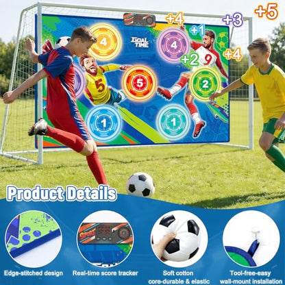 Electronic Scoring Soccer Toy Game Mat Set for Kids, Indoor Outdoor Toss Soccer Target Game with Real-Time Score, 2 Soft Soccer & Goal, Birthday Gifts for 3-5/6-8/8-12 Years Old Boys Girls