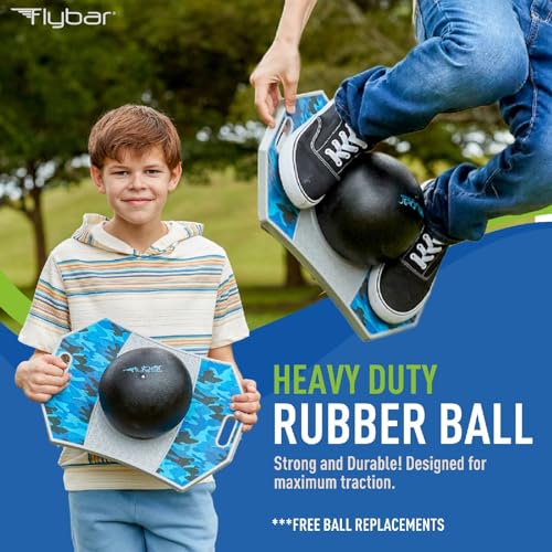 Flybar LED Pogo Trick Ball for Kids Balance Bounce Board w/Anti-Slip Deck - color: Blue Camo