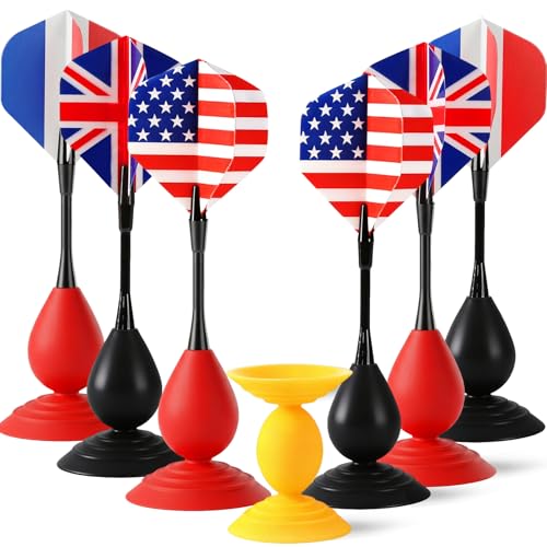 Sucker Darts Throwing Game Set, Silicone Suction Cup Toys - color: Red+black Flags