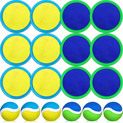 Charniol Kids Toys Toss and Catch Game Set Beach Game Outdoor Ball Sports Games Toss and Catch Ball Nylon Toys for Kids Adults (Blue Yellow,Blue Green,12 Paddles 6 Balls) - color: Blue Yellow,blue Green