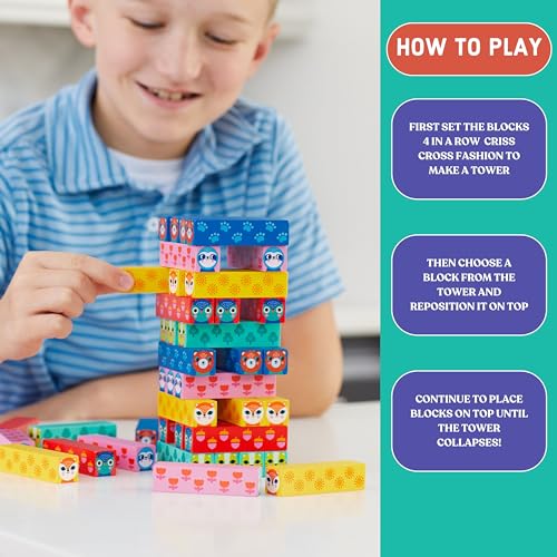 Mudpuppy Wild Wobble! – Colorful Wooden Tumbling Tower Game, 4 Across, Great for Small Hands, Ages 3+