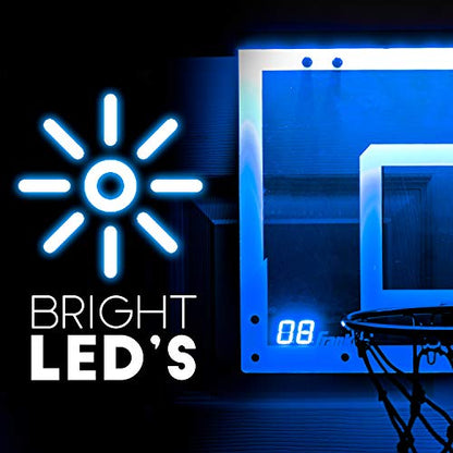 Franklin Sports Over The Door Indoor LED Basketball Hoops-Steel Rim Mini Basket-Includes Ball and Pump-Light Up Backboard - style: Blue - 17.75" x 12"