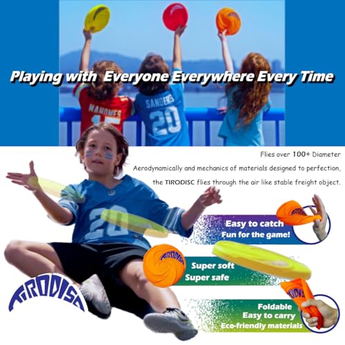 AMAZING TOYZ Tirodisc Frisbee 2-Pack- 20cm Easy Catch Foldable Pocket Flying Disc, Soft Silicone for Kids/Adults Beginner, Waterproof Beach Pool Outdoor Gift Age3+ - color: Orange and Green