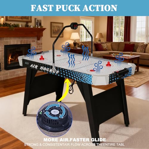 54" Air Hockey Table with LED Electronic Scoring & Powerful Motor, Large Arcade Game Table for Game Room, Home & Office, Hockey Game for Kids & Adults
