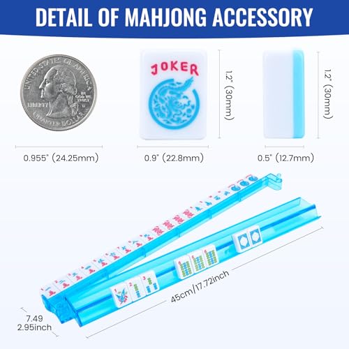 American Mahjong Tile Set,166 Blue Tiles Mahjong Set,4 Colors Mahjong Racks,Travel Mahjong Set with Blue Carrying Bag - style: Blue Bag--Blue Tile