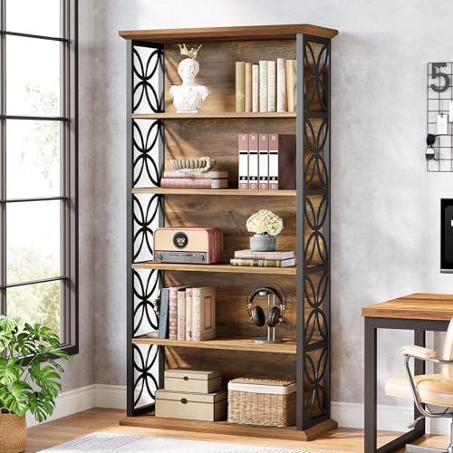 Tribesigns 6-Tier Tall Bookshelf, 71" Industrial Bookcase with Metal Frame, Freestanding Open Storage Shelves for Home Office, Living Room, Bedroom - color: Rustic Brown