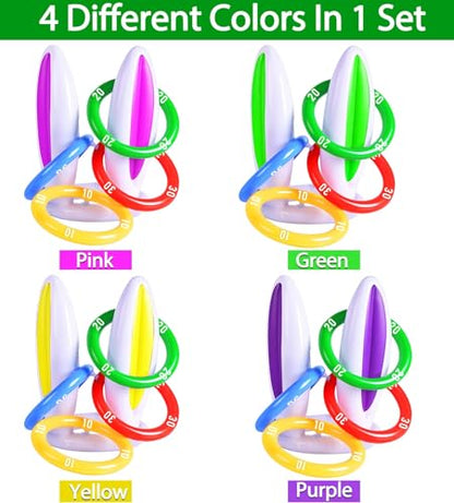 [16 Score Rings ] 4 Pack Easter Inflatable Bunny Rabbit Ears Ring Toss Game Easter Basket Stuffers for Kids Party Games Inflatable Gifts for Indoor Outdoor Toys Party Supplies Family Game