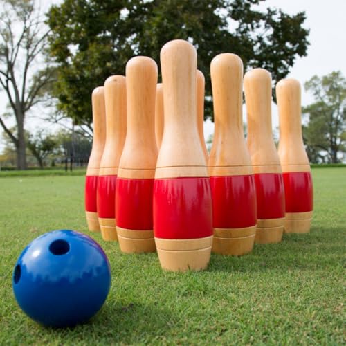 HEY! PLAY! 11" Wooden Lawn Bowling Set Game