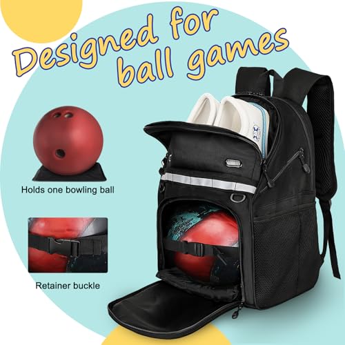 Goloni Bowling Backpack,Single Ball Bowling Bag with Shoe Compartment Up to Size 16,Bowling Bag with Padded Ball Holder - color: Black