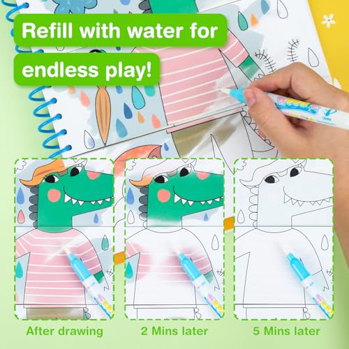 Avenir Reusable Water Coloring Book for Toddlers 3-5 Years, Road Trip & Airplane Mess-Free Portable Educational 4 in 1 Creative Set Water-Reveal Paint Activity Doodle Pad Kids Art Crafts - color: Animals