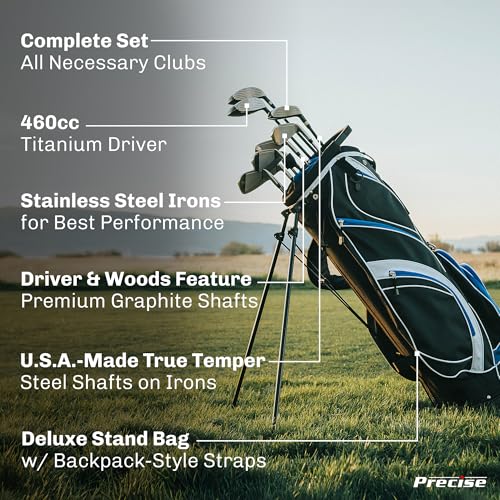 Precise S7 Men's Complete Right Handed Golf Club Set | Complete Regular & Tall Mens Golf Clubs Set | with 4 HC's, Lightweight Shafts & Spacious Stand Bag w/Storage Pockets & Dual Straps for Carrying - size: Regular Size, style: Red