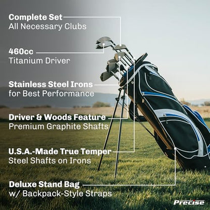 Precise S7 Men's Complete Right Handed Golf Club Set | Complete Regular & Tall Mens Golf Clubs Set | with 4 HC's, Lightweight Shafts & Spacious Stand Bag w/Storage Pockets & Dual Straps for Carrying - size: Tall +1" Size, style: Red