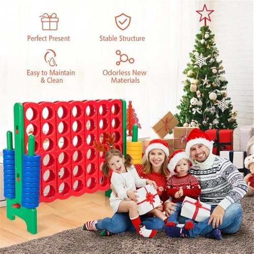 Pemberly Row Jumbo 4-to-Score Giant Game Set, Durable PE and PP Materials, Green Finish, Lightweight Design, Family Party Game for Motor Skills, Coordination, and Entertainment