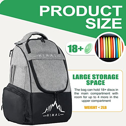 HIMAL HIMAL Disc Golf Bag Holds 22+ Discs, Durable Disc Golf Backpack with Large Capacity, and Multiple Storage Pockets - color: Grey