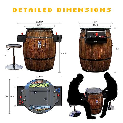Creative Arcades Full-Size Commercial Grade Wine Barrel Style Pub Arcade Machine | Standard/Medium/Large | Classic Games | 2 Sanwa Joysticks | 2 Stools (Large, 60 Game, 19" Screen, Woodgrain) - color: Woodgrain, size: Large, 60 Game, 19" Screen