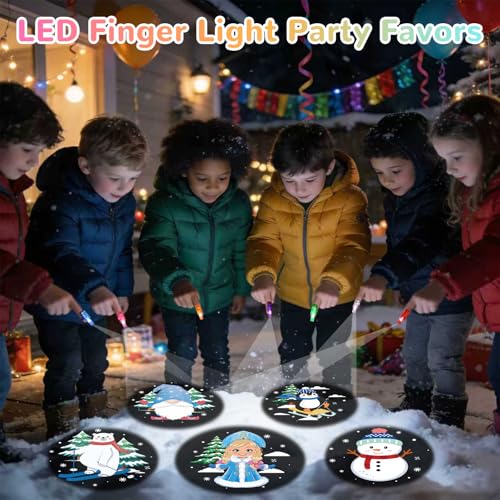 36 Pack Winter Party Favors LED Finger Lights, Glow in the Dark Flashlights Snowflake, Snowman & Penguin Projection, Light up Toys for Holiday Celebration, Christmas Party Supplies - style: Winter