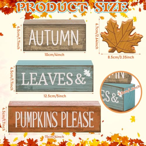 Lineshading 4 Pcs Fall Decorations for Home Thanksgiving Decor Wooden Maple Leaf Fall Table Centerpiece Autumn Tiered Tray Rustic Wood Maple Leaf Block Sign Farmhouse for Home Kitchen Shelf - style: Classic Maple Leaf