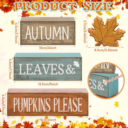 Lineshading 4 Pcs Fall Decorations for Home Thanksgiving Decor Wooden Maple Leaf Fall Table Centerpiece Autumn Tiered Tray Rustic Wood Maple Leaf Block Sign Farmhouse for Home Kitchen Shelf - style: Classic Maple Leaf