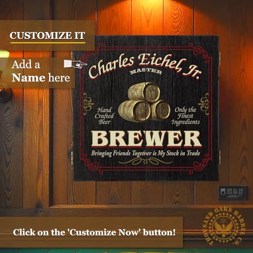 Personalized Dart Board Cabinet Set with 6 Steel Tip Darts, Paper Fibre Dartboard, Chalk & Eraser (21.5 x 21.5 x 2.75") - Occupational Man Cave Dart Boards for Adults - Brewer (424) - style: Brewer Dartboard & Cabinet Set