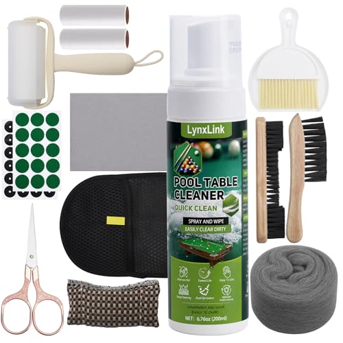Pool Table Cleaner Kit - Anti-Residue Foam Billiard Table Cleaning Spray with Large Brushes, Cleaning Cloth, Billiard Table Maintenance Accessory Set - Suitable for Billiard Players for Home & Club