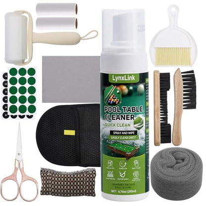 Pool Table Cleaner Kit - Anti-Residue Foam Billiard Table Cleaning Spray with Large Brushes, Cleaning Cloth, Billiard Table Maintenance Accessory Set - Suitable for Billiard Players for Home & Club