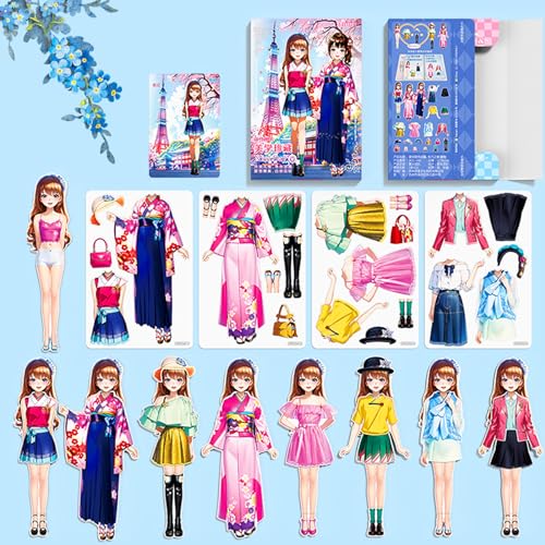 Magnetic Dress Up Paper Doll,Magnet Princess Dress Up Dolls for Girls Ages 4-7 Kids,Travel Activities Road Trip Car Ride Interactive Learning Created Imagine Set Birthday Gift (H Set) - color: H Set