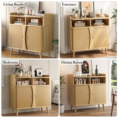 Decofy 39" Buffet Sideboard Cabinet, Mid Century Modern Console Cabinet with Roller Shutter Sliding Doors & Adjustable Shelves for Kitchen Cabinets, Living Room, Entryway, Coffee Bar Cabinet (Oak) - color: Oak