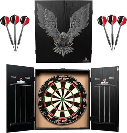 Ruthless Home Darts Centre with or Without LED Light Options | Home Dart Board Centre Including Cabinet, Dartboard and 2 Sets of Darts. - style: Eagle