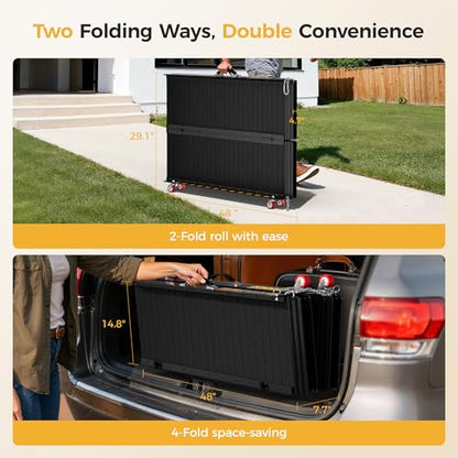 CAMMOO 8 FT Portable Wheelchair Ramp-800LBS Heavy-Duty, High-Strength Aluminum Alloy with 4 Adjustable Legs, 4 Wheels, Triple Anti-Slip and Seamless Design, Ideal for Home Steps, Threshold, Doorways - size: 8 FT